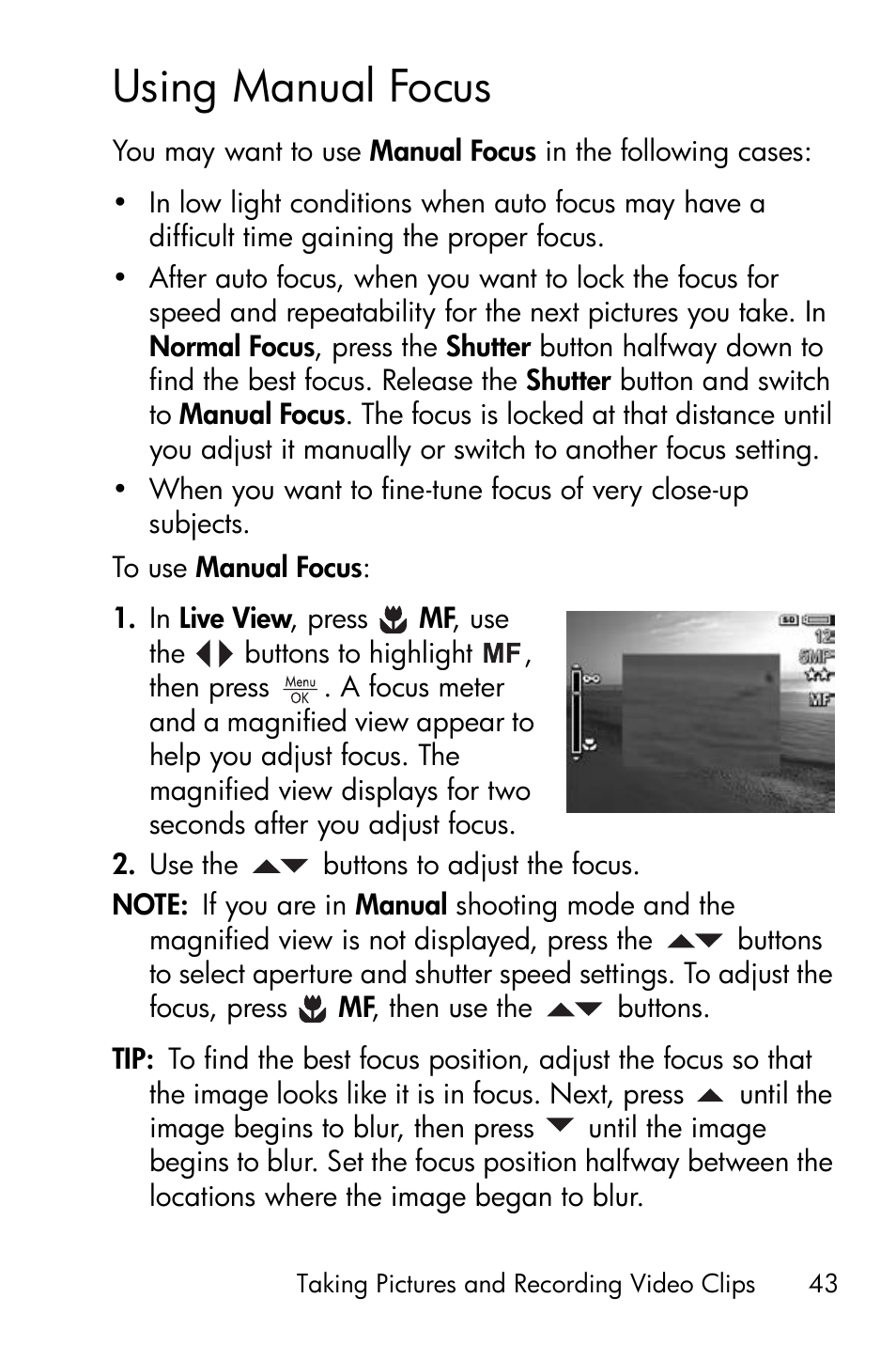 Using manual focus | HP R818 User Manual | Page 43 / 200