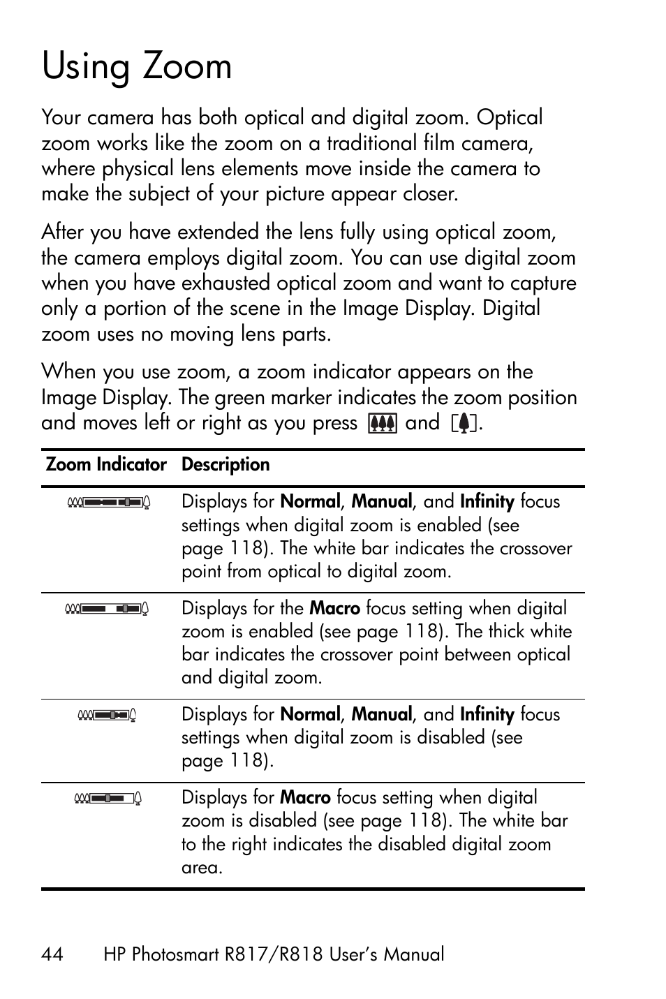 Using zoom | HP R818 User Manual | Page 44 / 200
