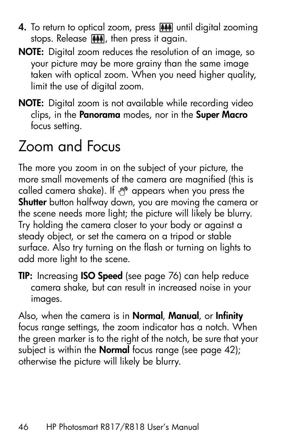 Zoom and focus | HP R818 User Manual | Page 46 / 200