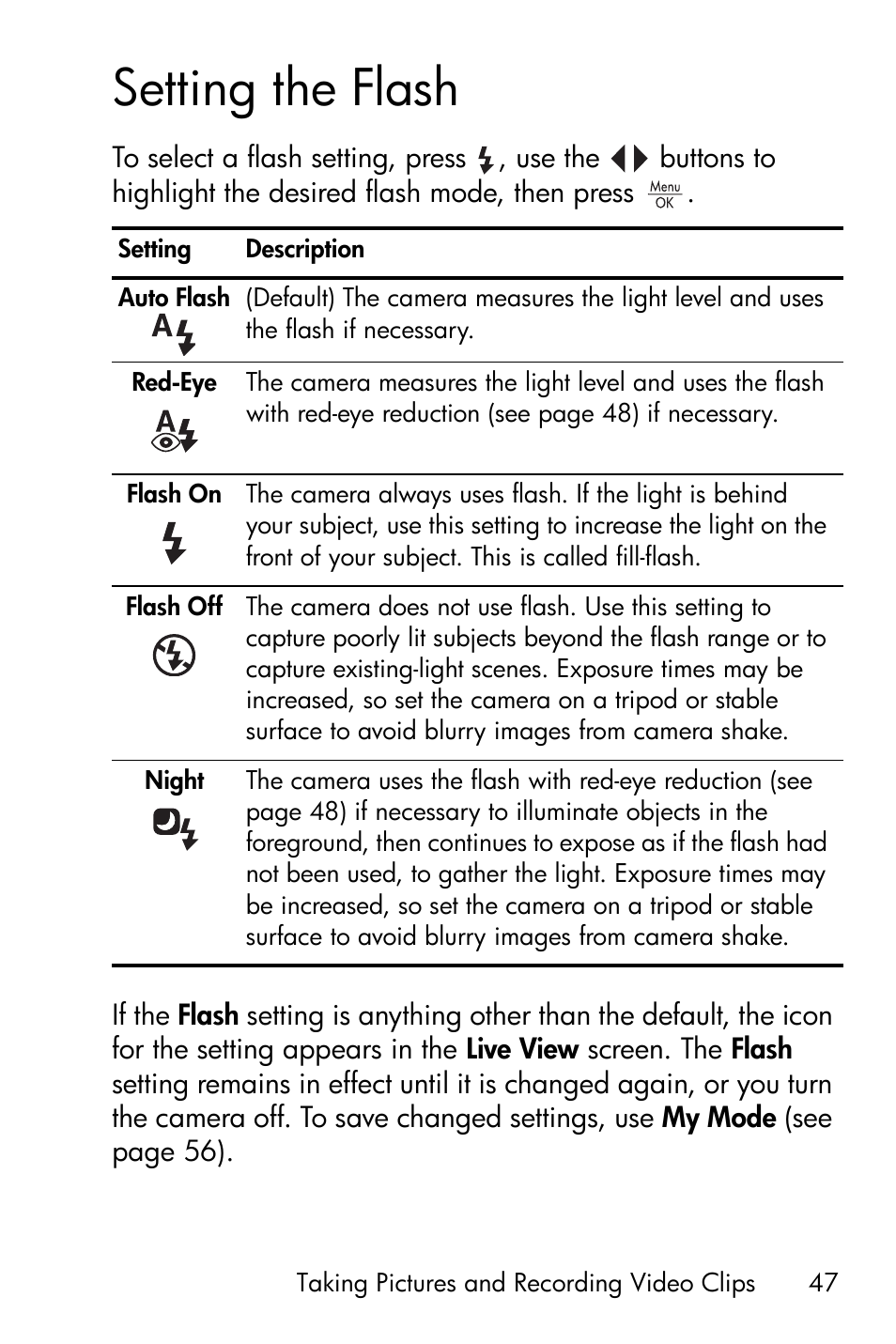 Setting the flash | HP R818 User Manual | Page 47 / 200