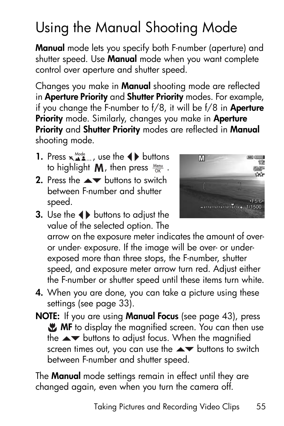 Using the manual shooting mode | HP R818 User Manual | Page 55 / 200