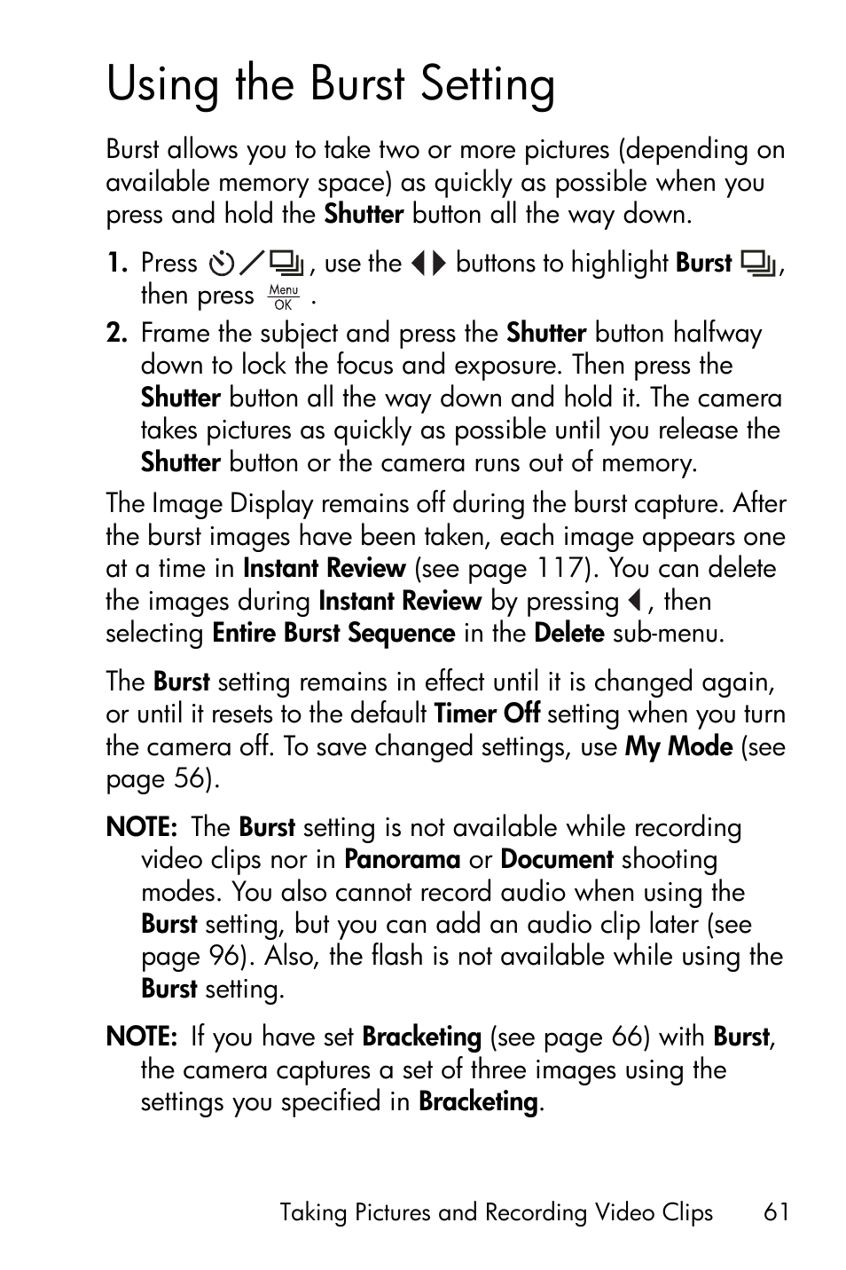 Using the burst setting | HP R818 User Manual | Page 61 / 200