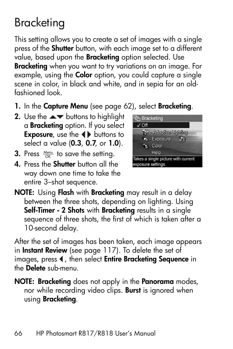 Bracketing | HP R818 User Manual | Page 66 / 200
