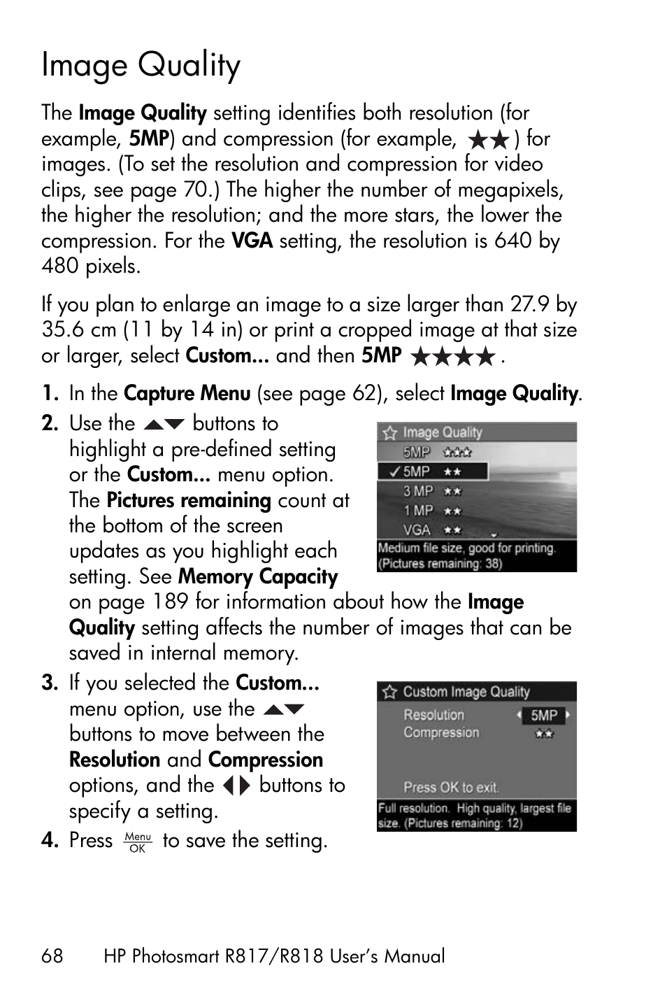 Image quality | HP R818 User Manual | Page 68 / 200