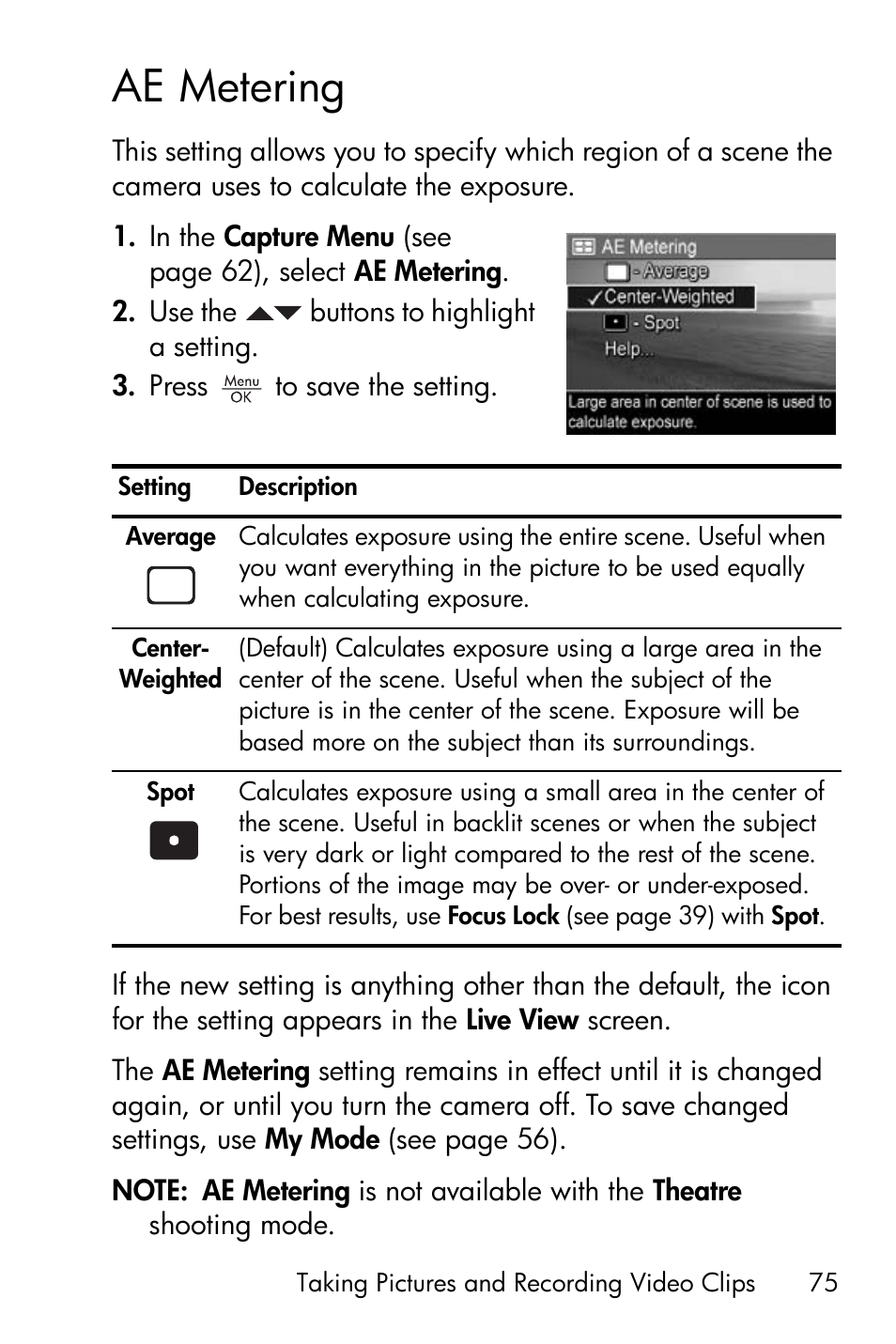 Ae metering | HP R818 User Manual | Page 75 / 200