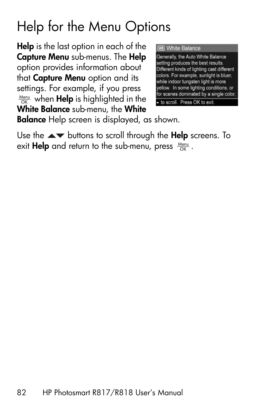 Help for the menu options | HP R818 User Manual | Page 82 / 200