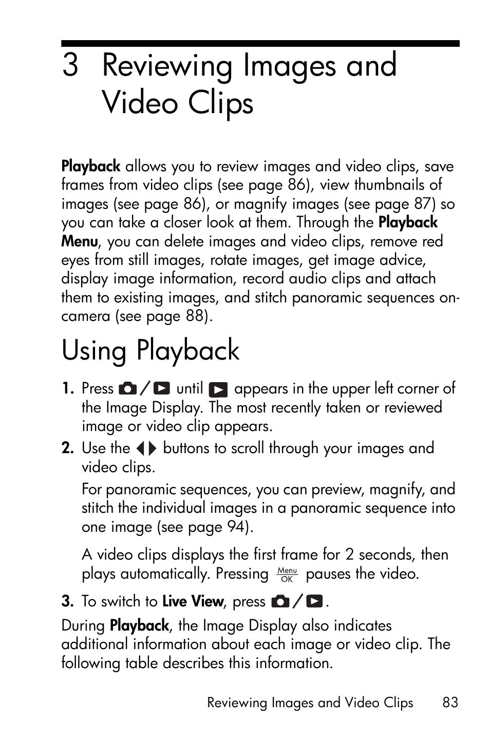 Reviewing images and video clips, Using playback, Chapter 3, reviewing | 3 reviewing images and video clips | HP R818 User Manual | Page 83 / 200