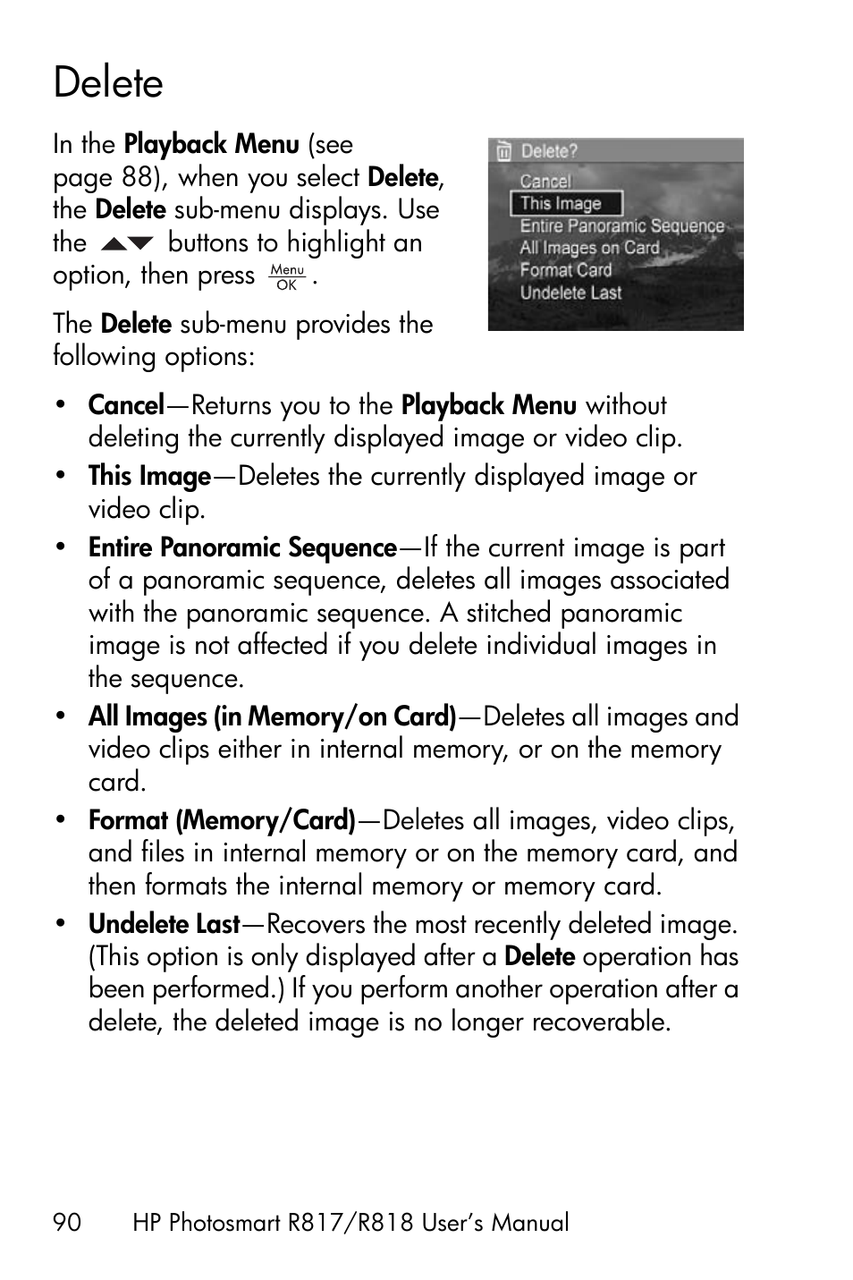 Delete | HP R818 User Manual | Page 90 / 200