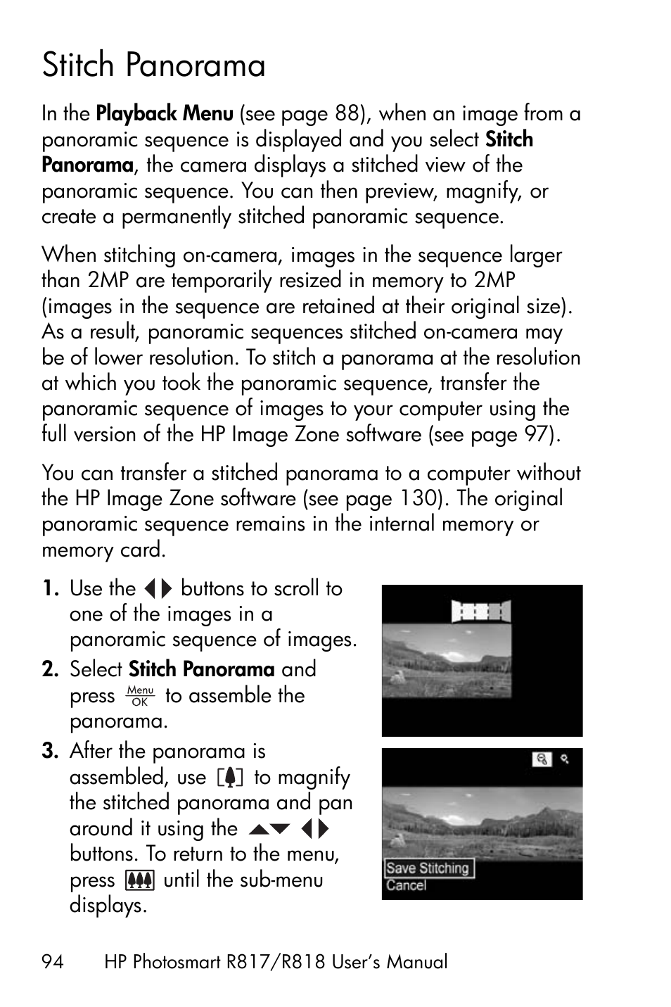 Stitch panorama | HP R818 User Manual | Page 94 / 200