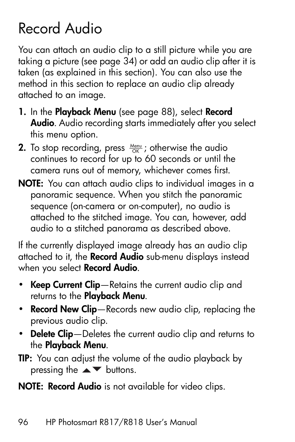 Record audio | HP R818 User Manual | Page 96 / 200