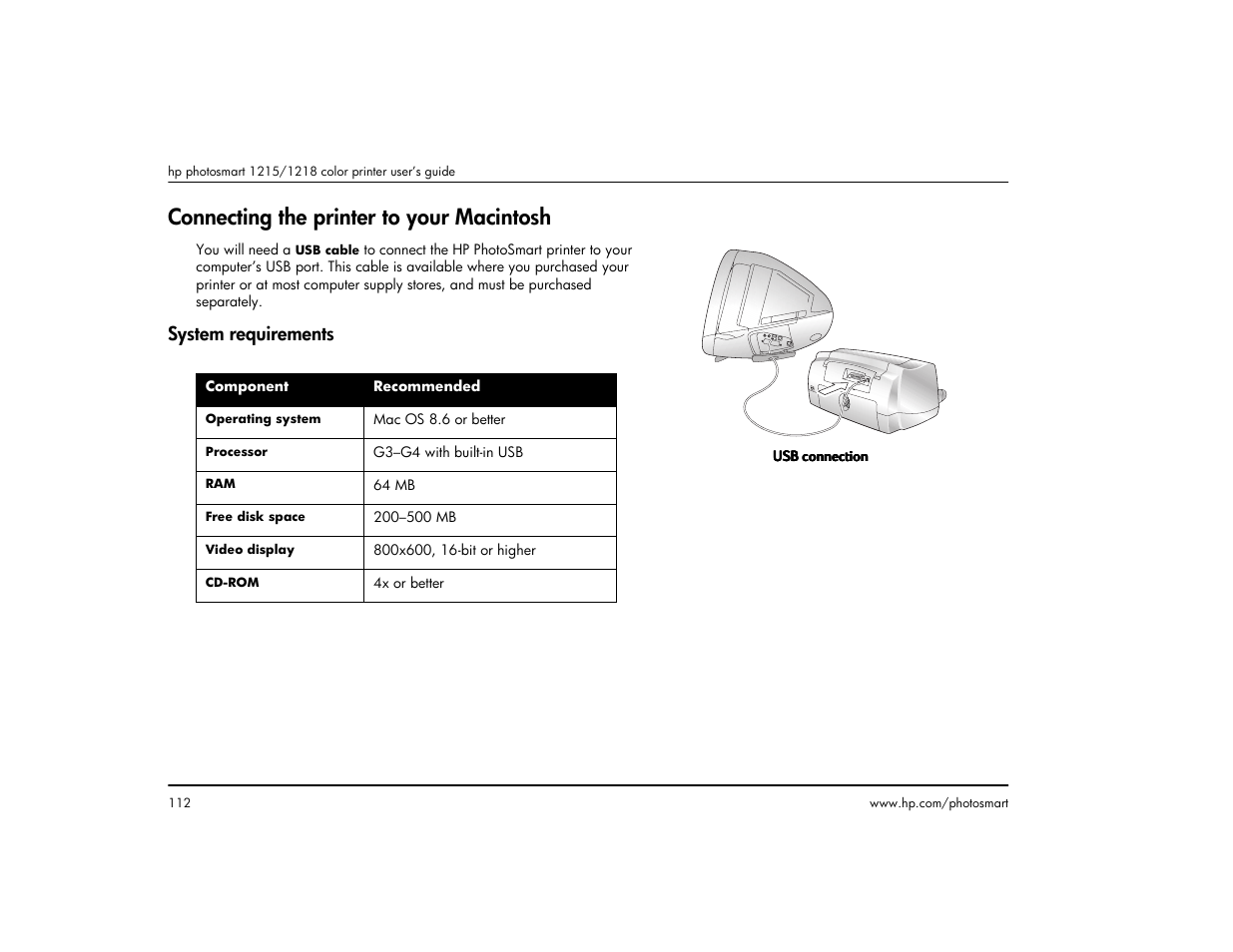 Connecting the printer to your macintosh, System requirements | HP 1215 User Manual | Page 118 / 127