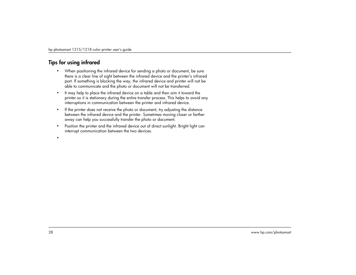 Tips for using infrared | HP 1215 User Manual | Page 34 / 127