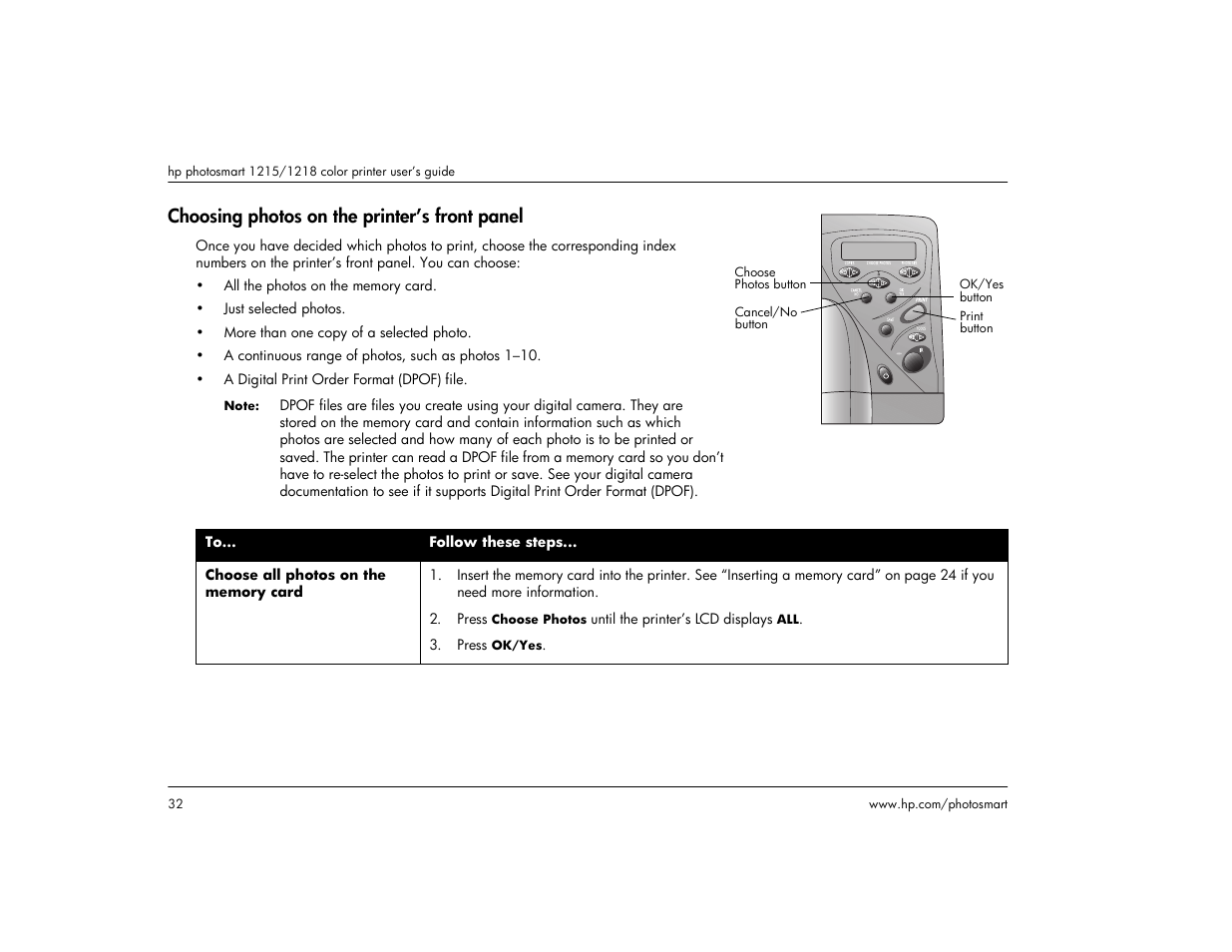 Choosing photos on the printer’s front panel | HP 1215 User Manual | Page 38 / 127