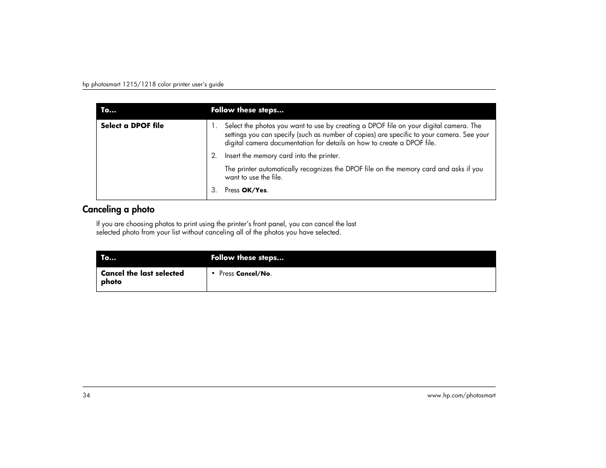 Canceling a photo | HP 1215 User Manual | Page 40 / 127
