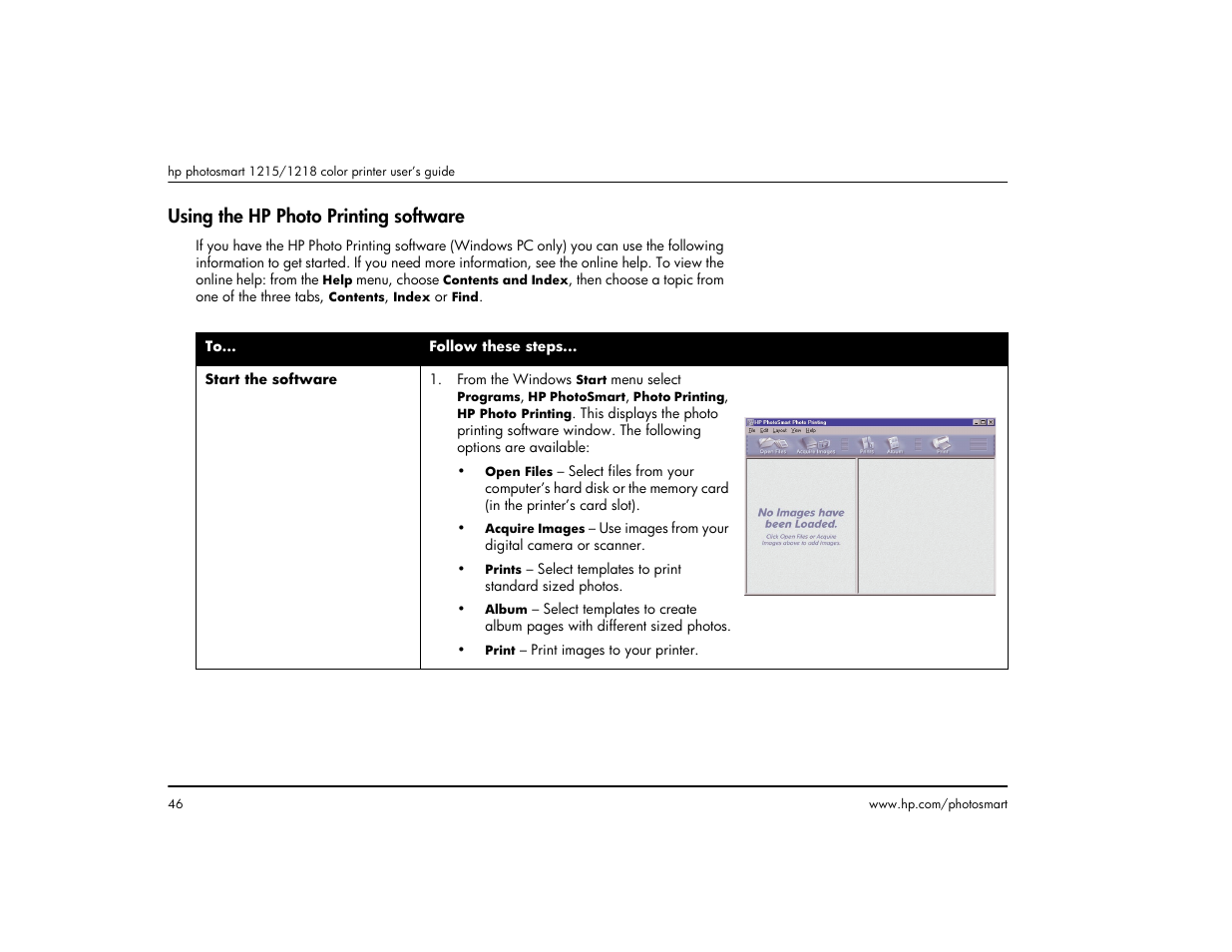 Using the hp photo printing software | HP 1215 User Manual | Page 52 / 127