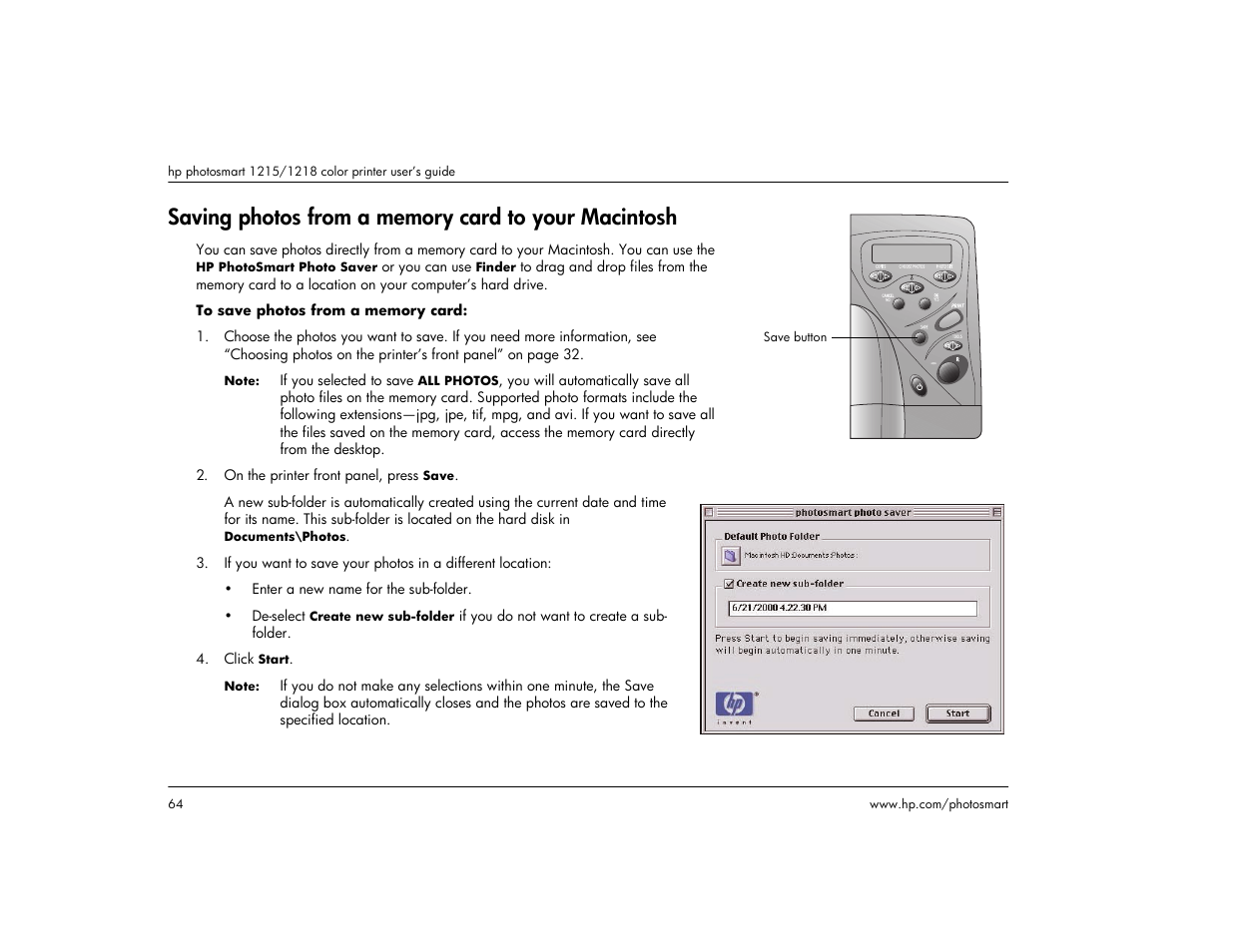 Saving photos from a memory card to your macintosh | HP 1215 User Manual | Page 70 / 127
