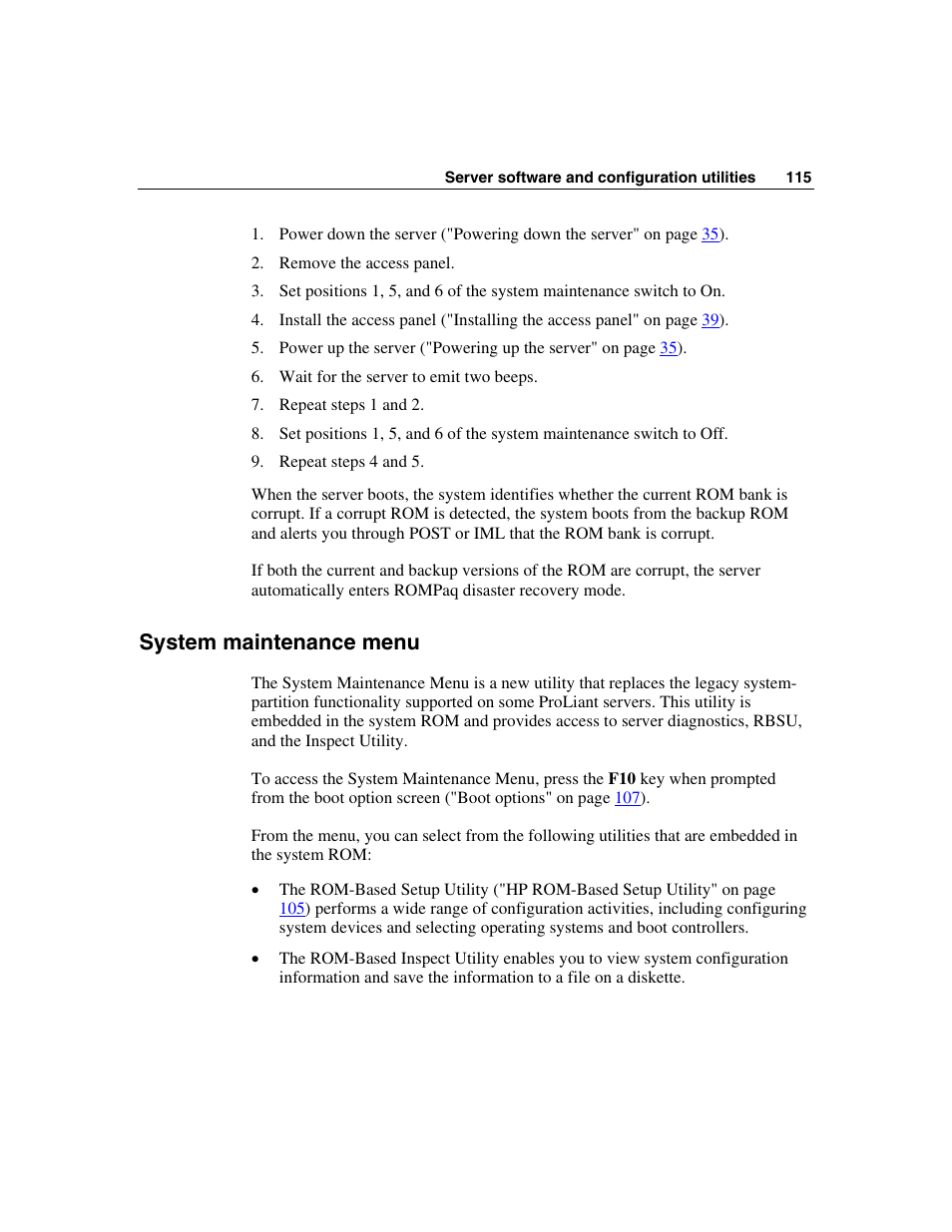 System maintenance menu | HP ProLiant DL385 User Manual | Page 115 / 174