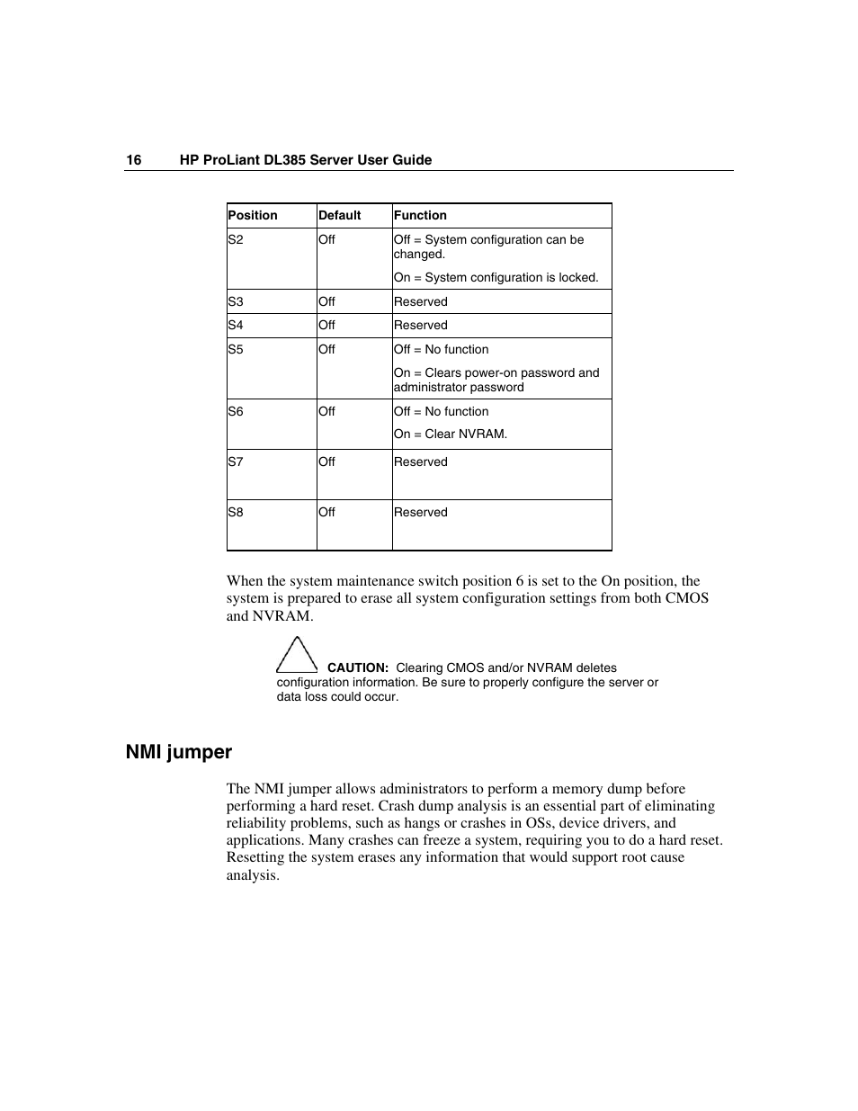 Nmi jumper | HP ProLiant DL385 User Manual | Page 16 / 174