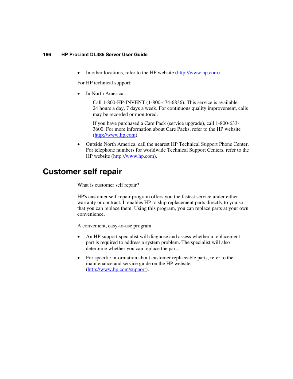 Customer self repair | HP ProLiant DL385 User Manual | Page 166 / 174