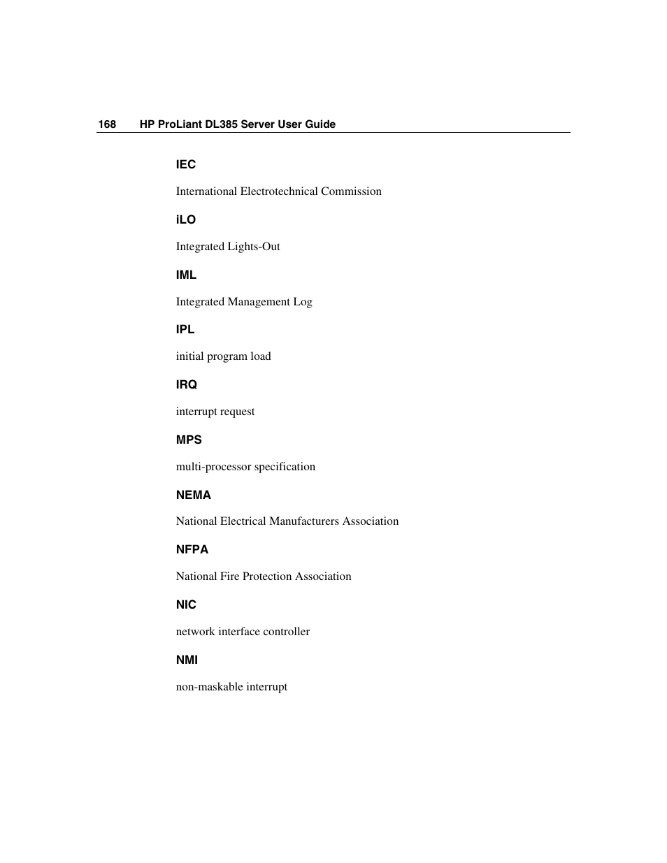 HP ProLiant DL385 User Manual | Page 168 / 174