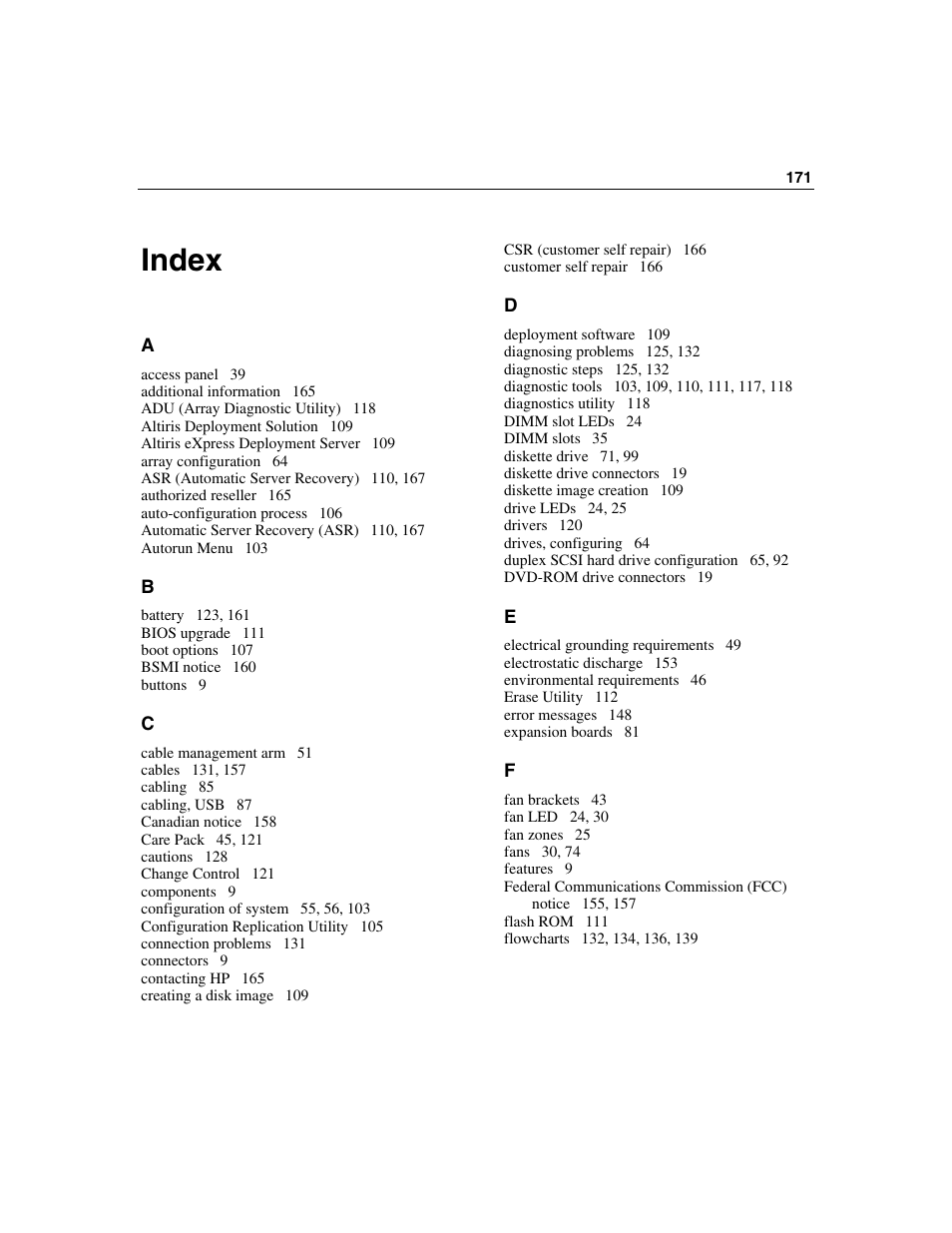 Index, Index 171 | HP ProLiant DL385 User Manual | Page 171 / 174