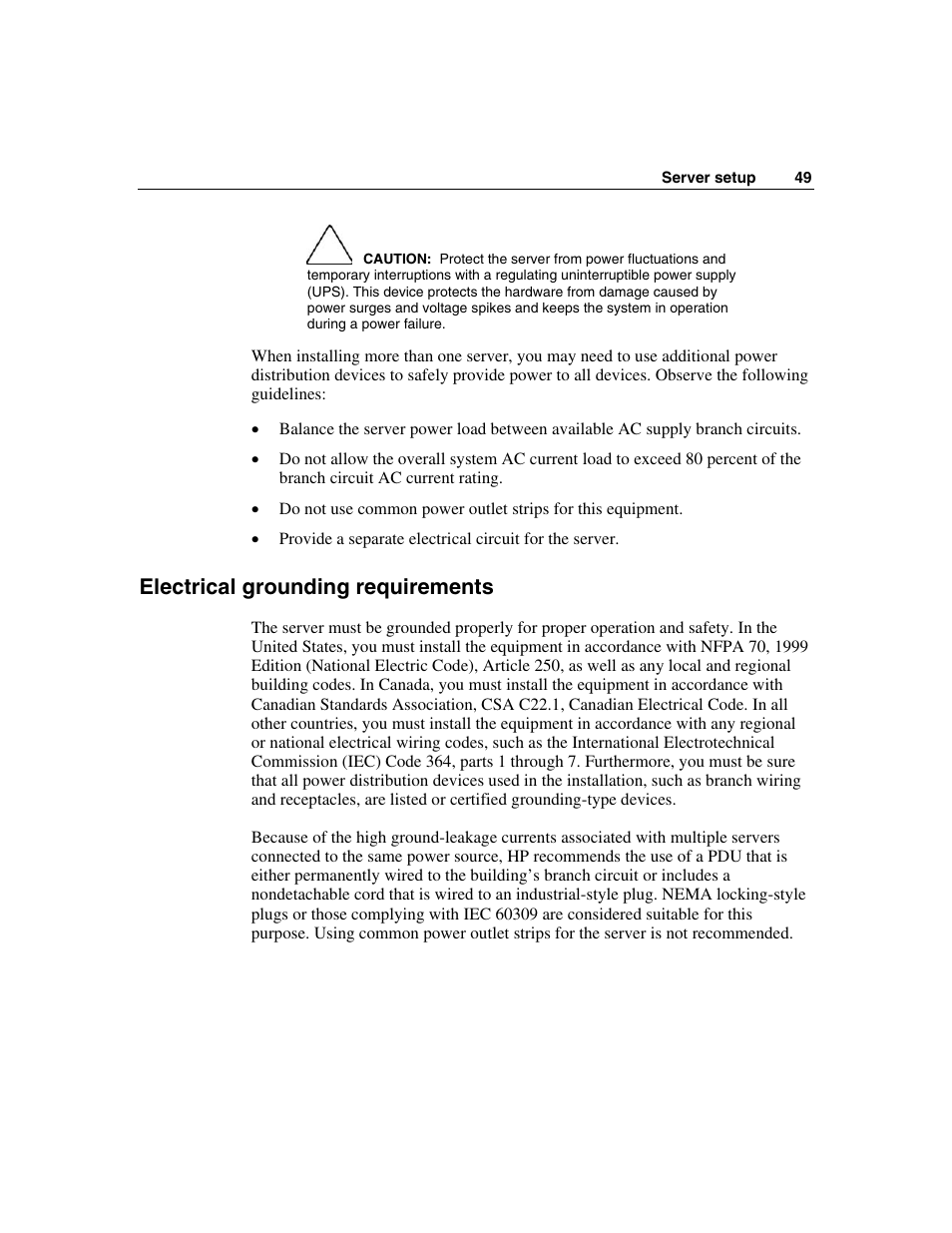 Electrical grounding requirements | HP ProLiant DL385 User Manual | Page 49 / 174