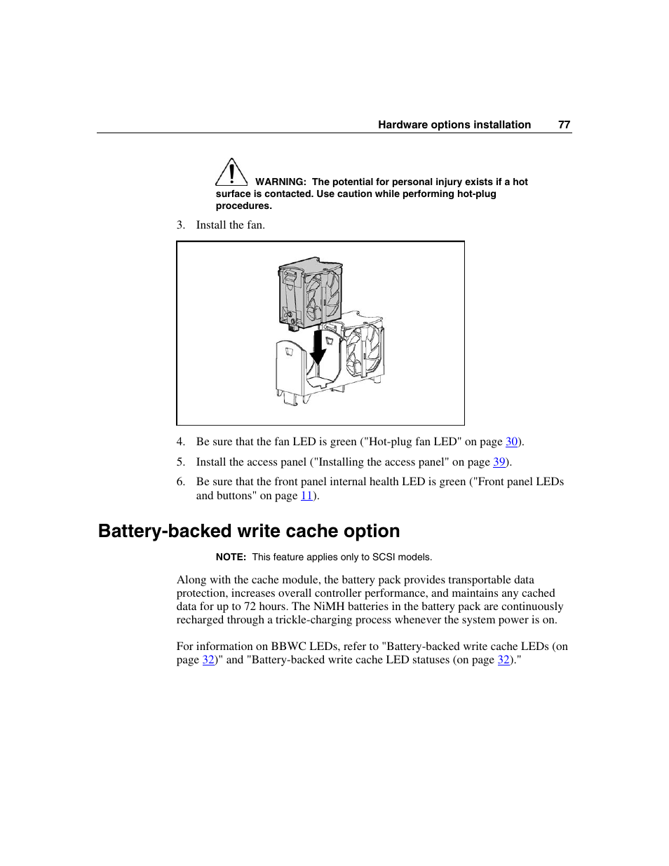 Battery-backed write cache option | HP ProLiant DL385 User Manual | Page 77 / 174