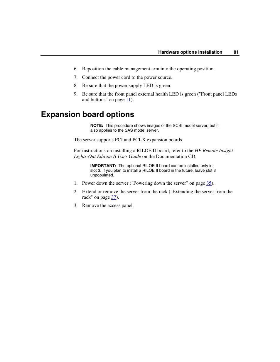 Expansion board options | HP ProLiant DL385 User Manual | Page 81 / 174