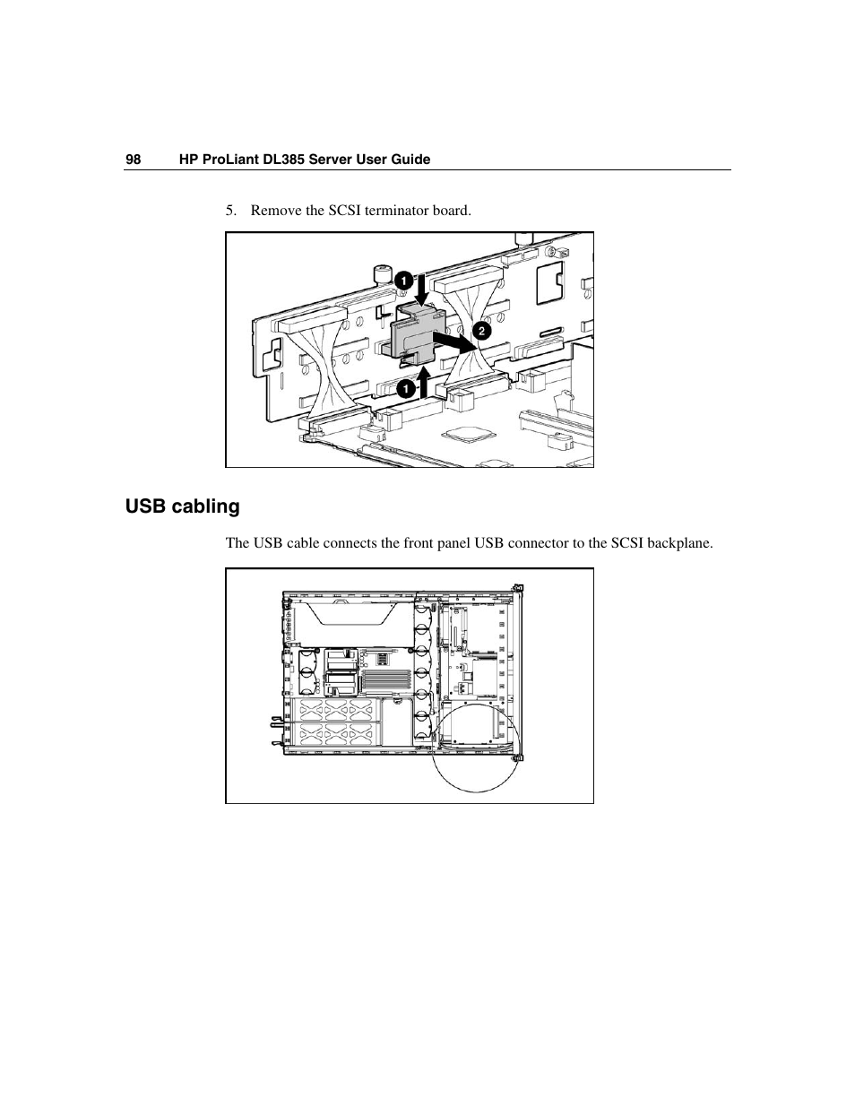 Usb cabling | HP ProLiant DL385 User Manual | Page 98 / 174