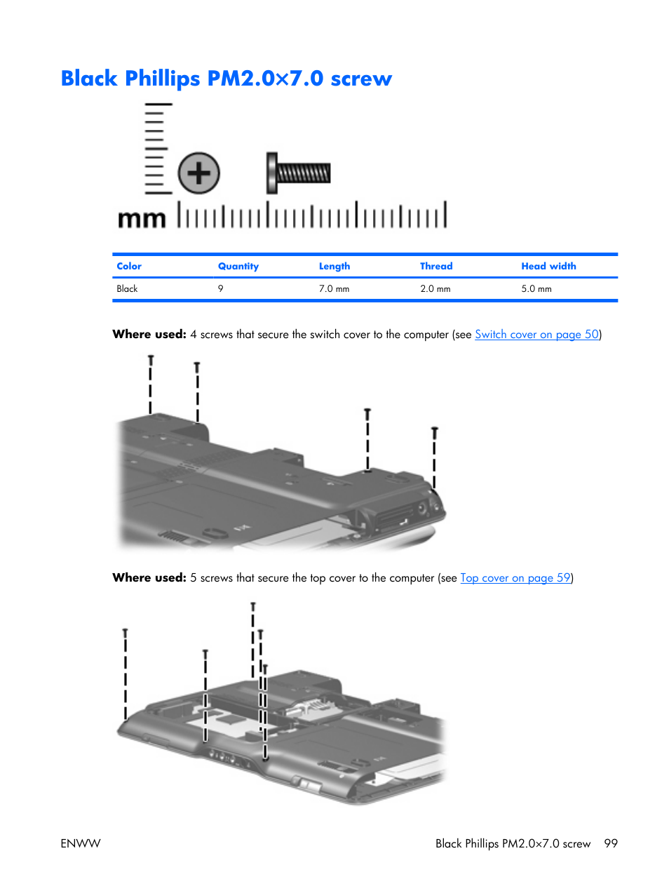 Black phillips pm2.0×7.0 screw | HP TX1000 User Manual | Page 104 / 131