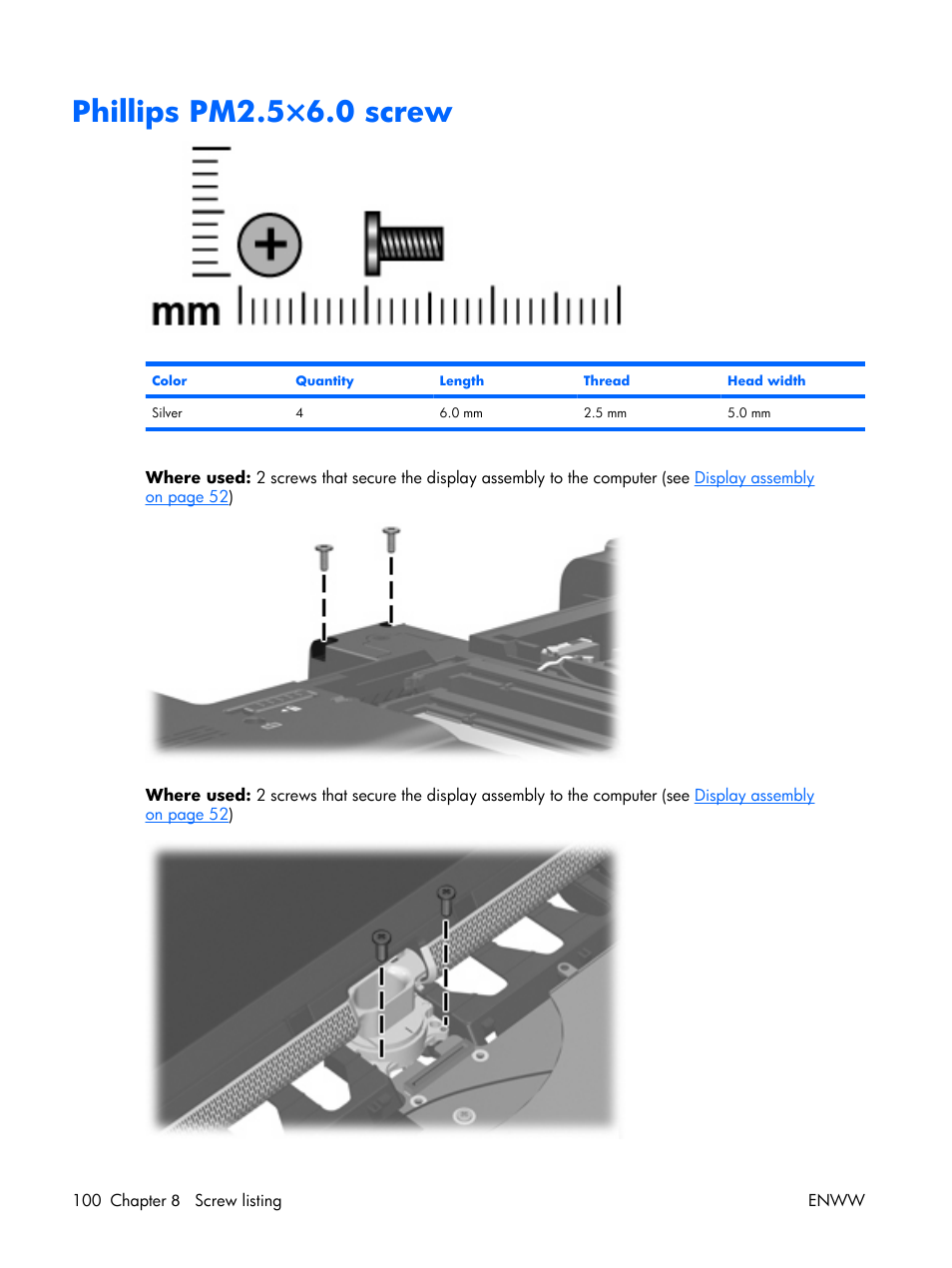 Phillips pm2.5×6.0 screw | HP TX1000 User Manual | Page 105 / 131
