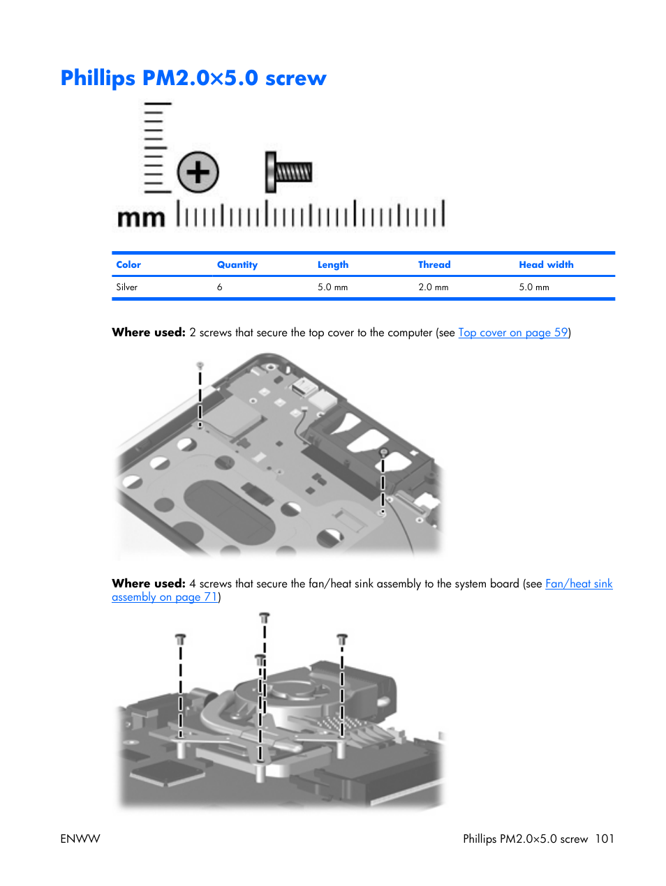 Phillips pm2.0×5.0 screw | HP TX1000 User Manual | Page 106 / 131