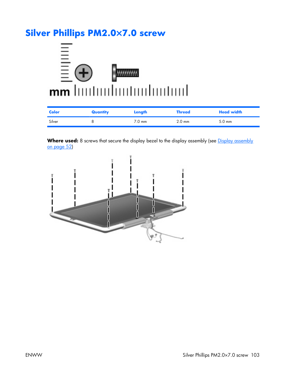 Silver phillips pm2.0×7.0 screw | HP TX1000 User Manual | Page 107 / 131