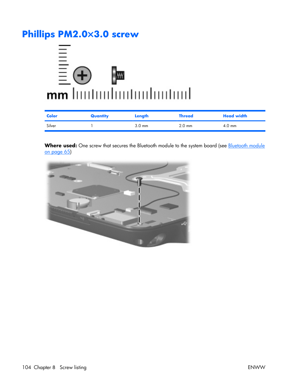 Phillips pm2.0×3.0 screw | HP TX1000 User Manual | Page 108 / 131