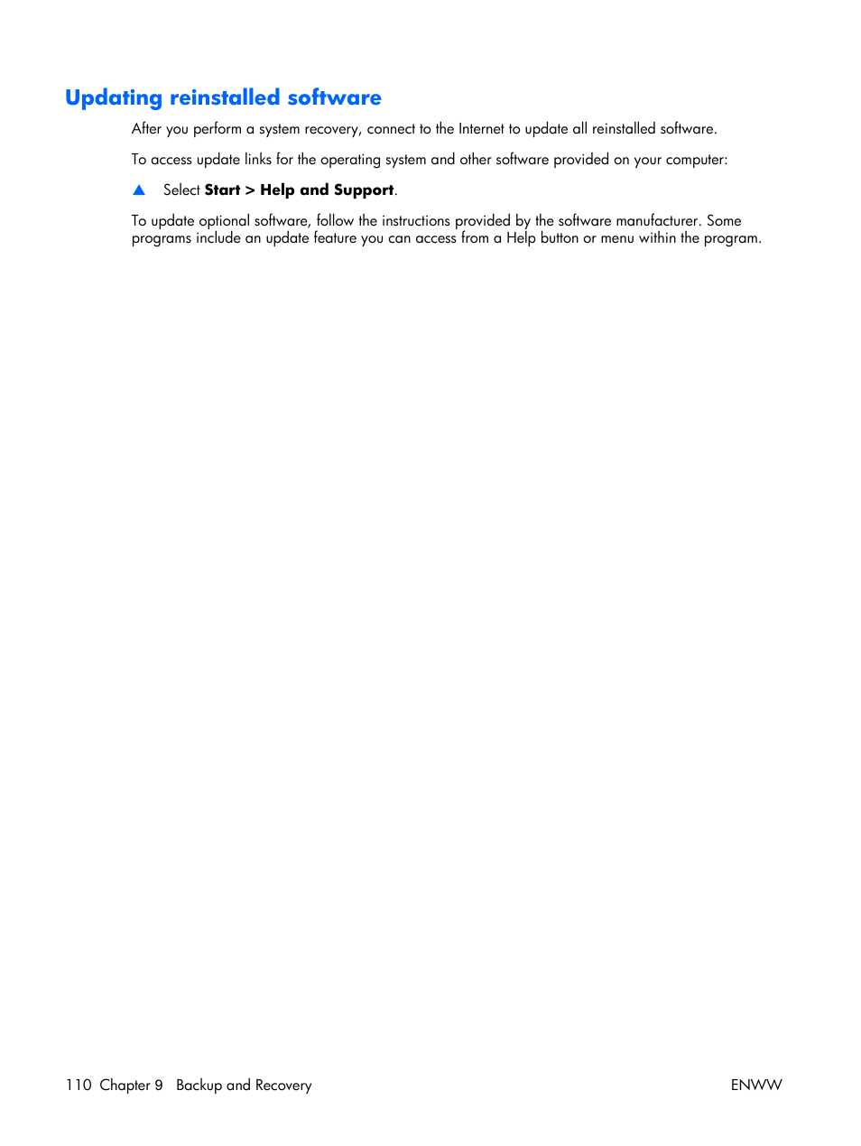 Updating reinstalled software | HP TX1000 User Manual | Page 114 / 131
