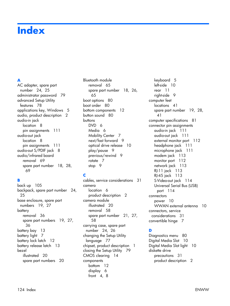 Index | HP TX1000 User Manual | Page 128 / 131
