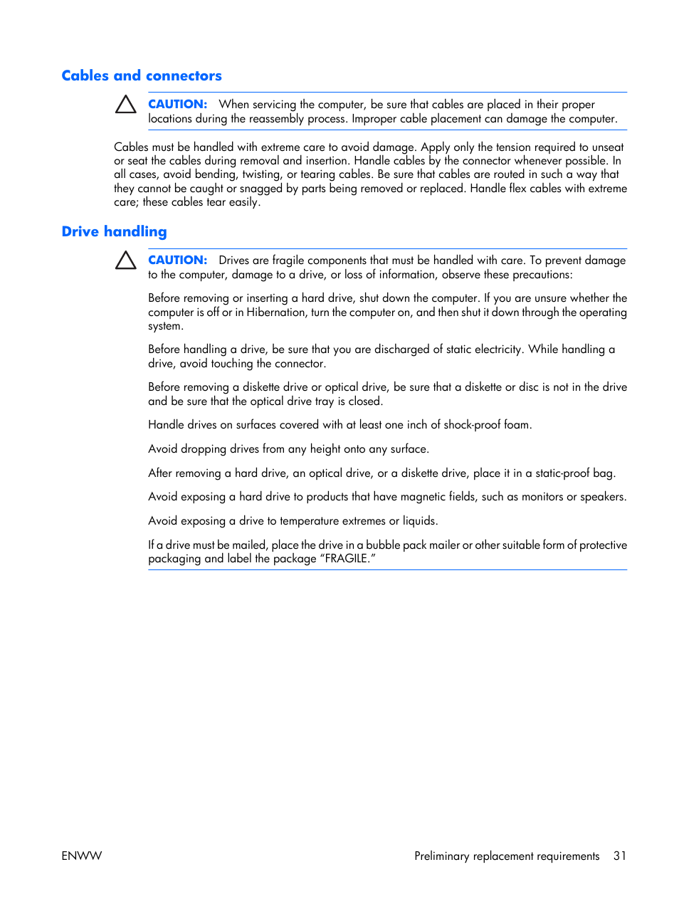 Cables and connectors, Drive handling | HP TX1000 User Manual | Page 36 / 131