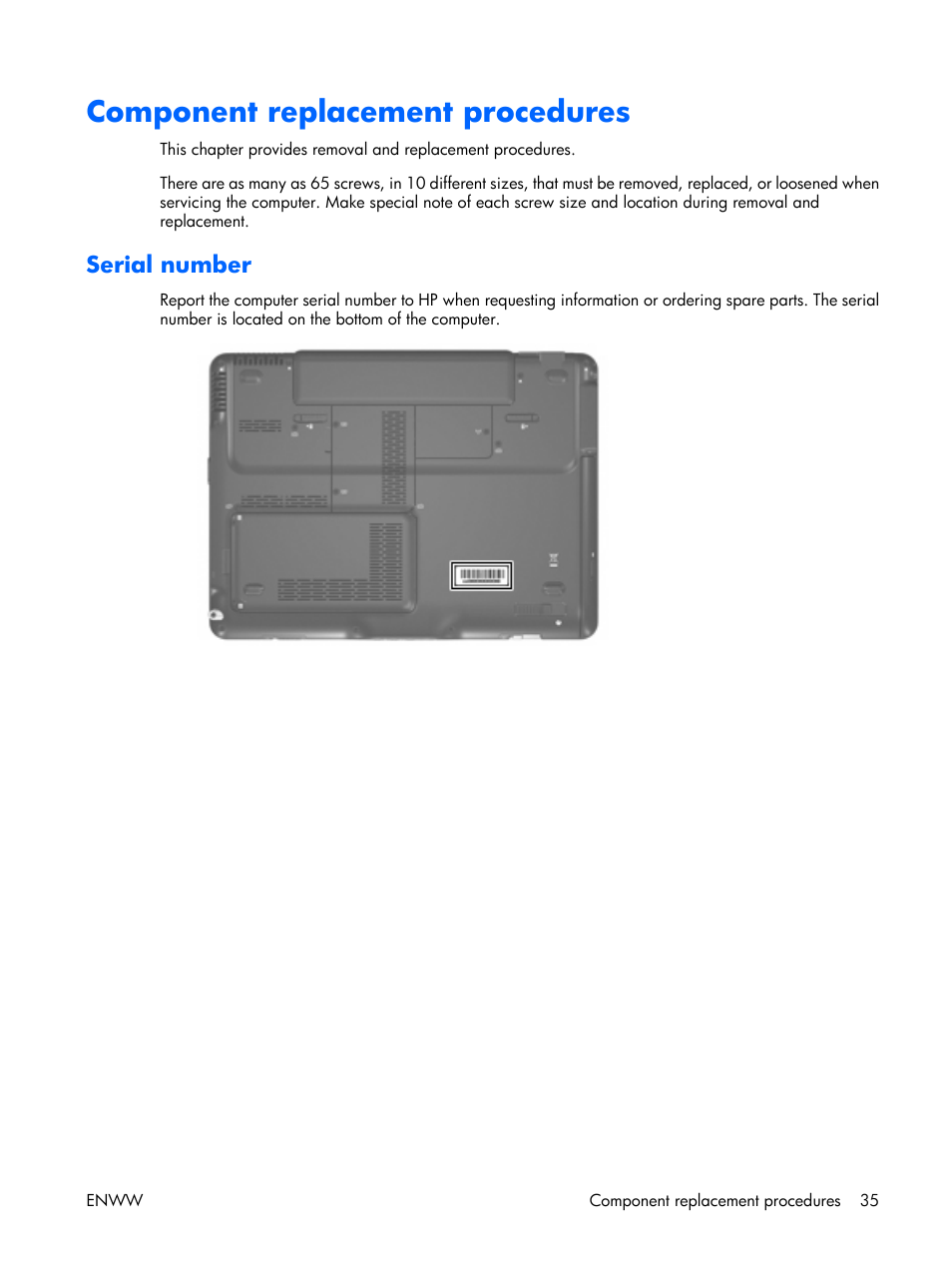 Component replacement procedures, Serial number | HP TX1000 User Manual | Page 40 / 131