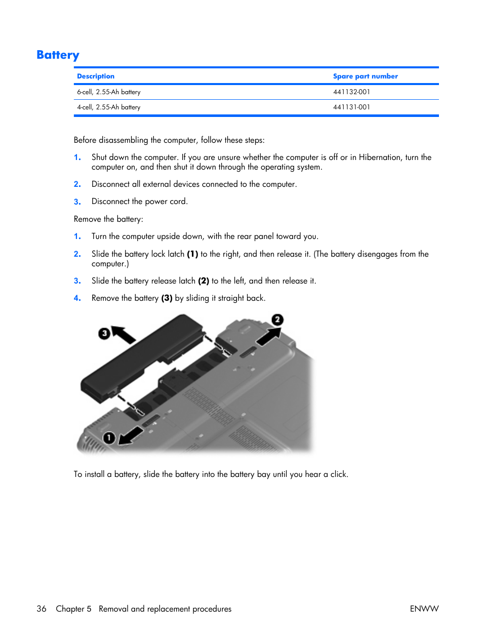 Battery | HP TX1000 User Manual | Page 41 / 131