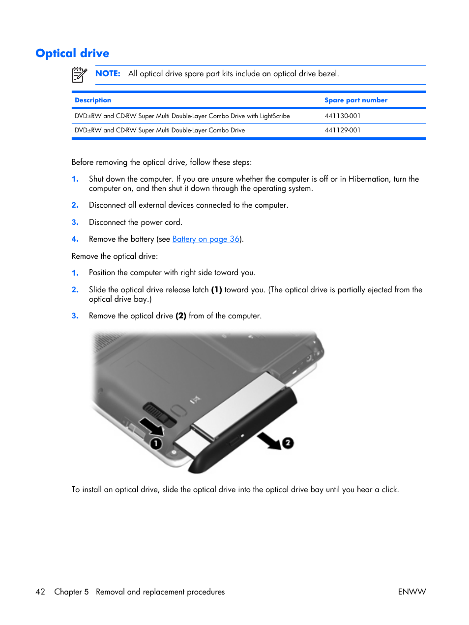 Optical drive | HP TX1000 User Manual | Page 47 / 131