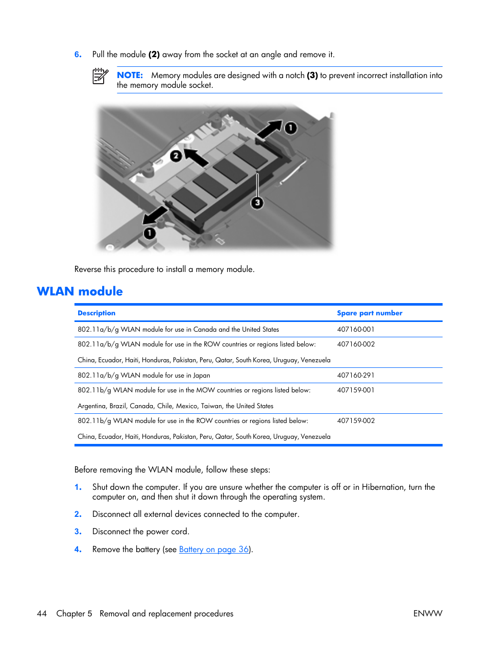 Wlan module | HP TX1000 User Manual | Page 49 / 131