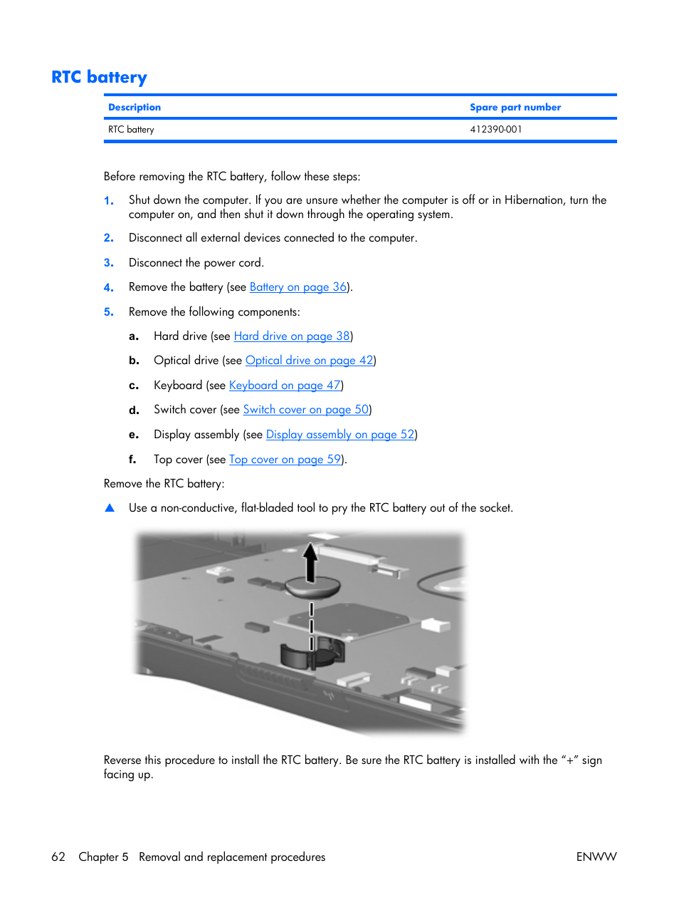 Rtc battery | HP TX1000 User Manual | Page 67 / 131