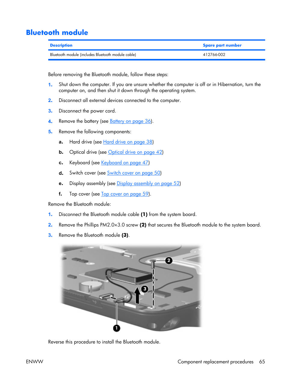Bluetooth module | HP TX1000 User Manual | Page 70 / 131