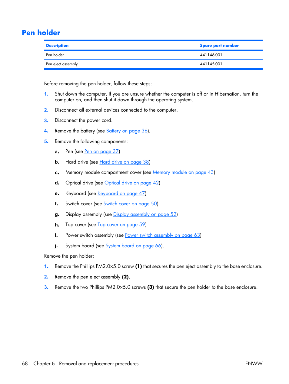 Pen holder | HP TX1000 User Manual | Page 73 / 131