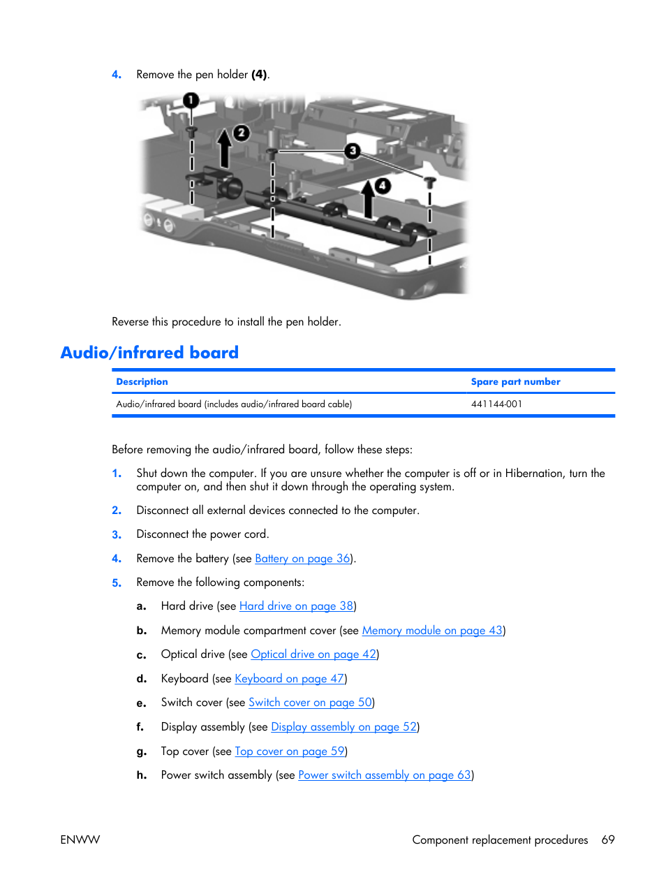 Audio/infrared board | HP TX1000 User Manual | Page 74 / 131