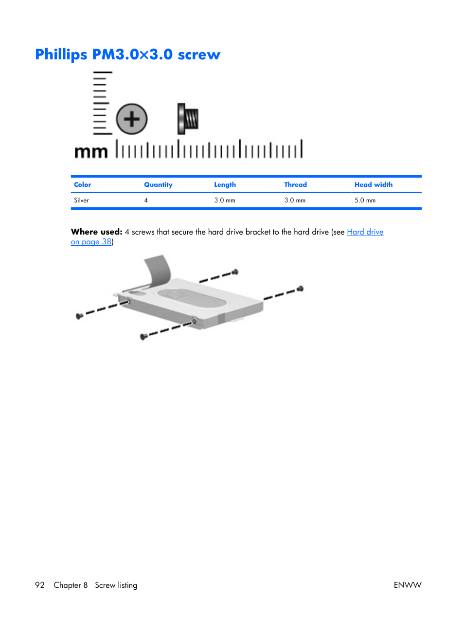 Phillips pm3.0×3.0 screw | HP TX1000 User Manual | Page 97 / 131
