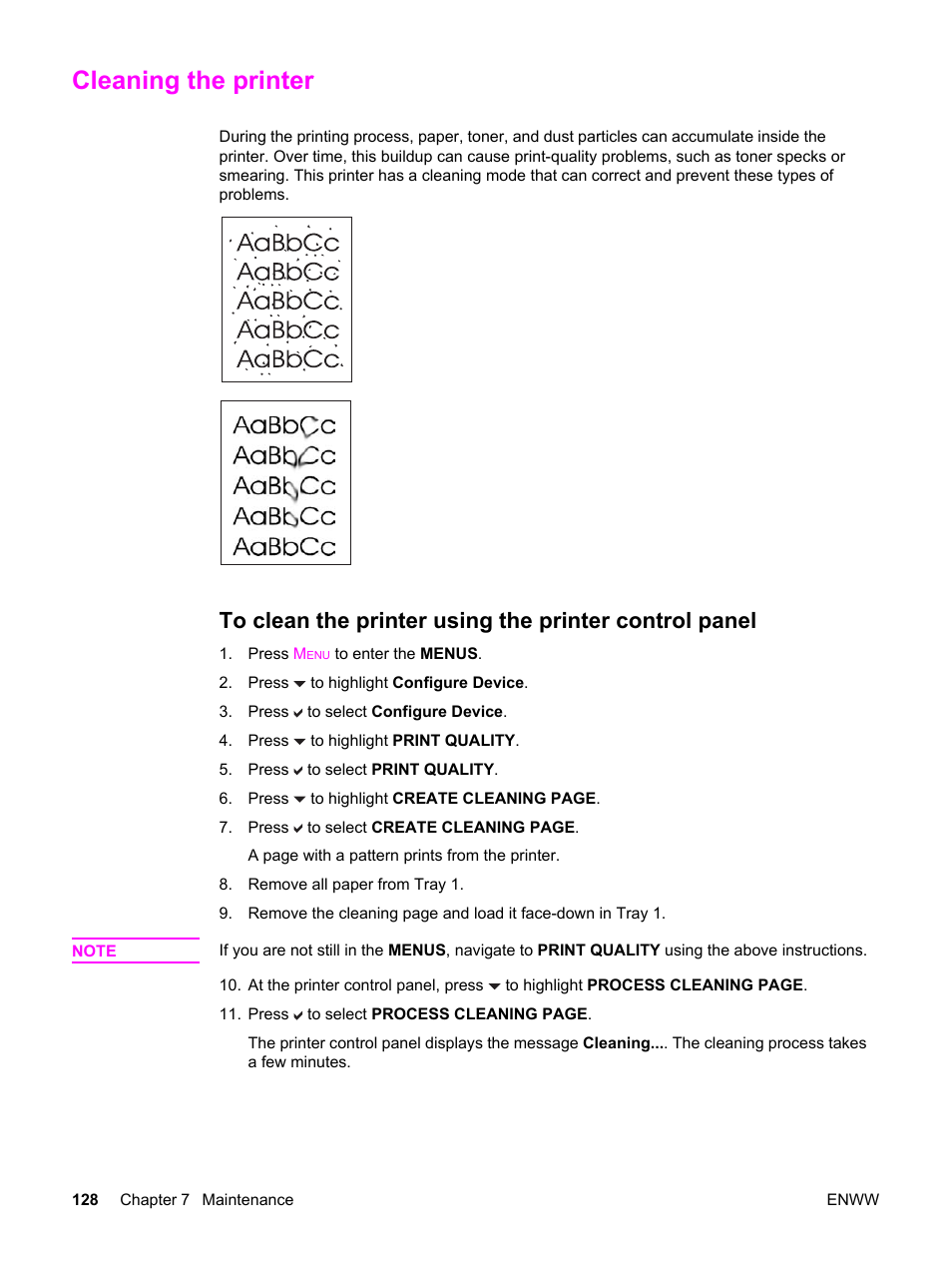 Cleaning the printer, Moments. see, Cleaning the | Printer | HP 3550 User Manual | Page 140 / 250