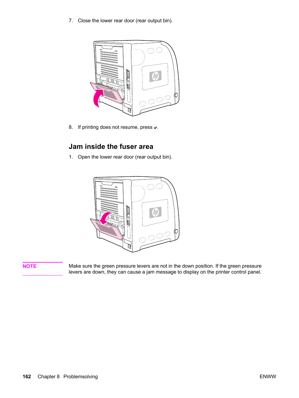 Jam inside the fuser area | HP 3550 User Manual | Page 174 / 250