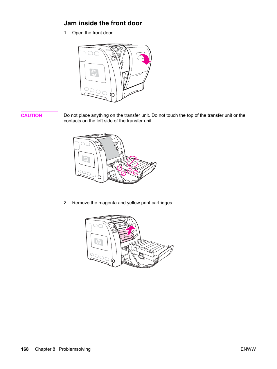 Jam inside the front door | HP 3550 User Manual | Page 180 / 250