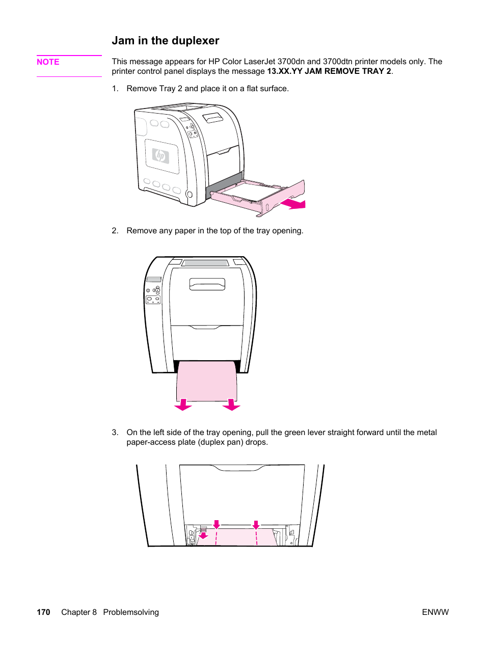 Jam in the duplexer | HP 3550 User Manual | Page 182 / 250